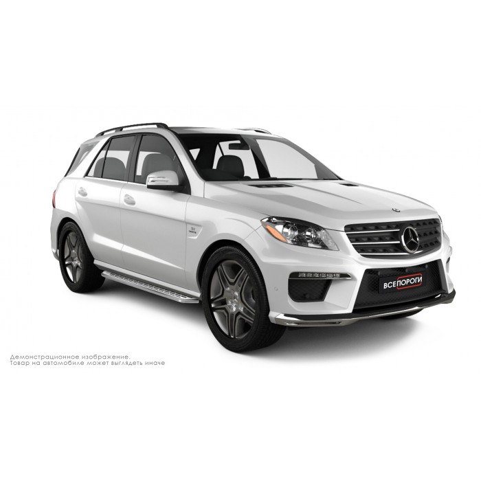 Пороги алюминиевые с нержавеющей площадкой для Mercedes ML W166 2011-2018
