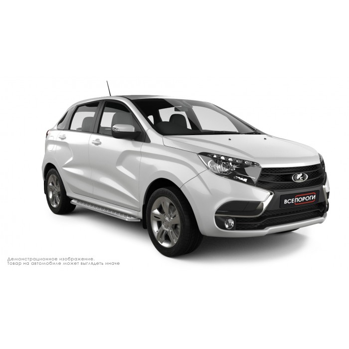Пороги алюминиевые с нержавеющей площадкой для Lada XRay 2016-2022