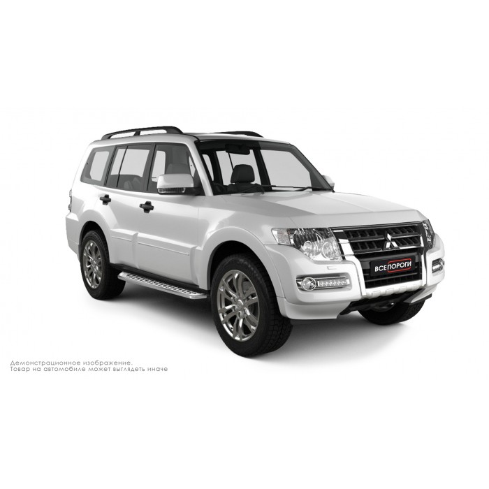 Пороги алюминиевые с нержавеющей площадкой для Mitsubishi Pajero 2006-2024