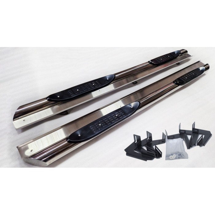 Пороги с площадкой нержавеющий лист с накладками для Mitsubishi Pajero Sport 1998-2007