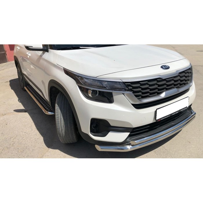 Пороги с площадкой алюминиевый лист для Kia Seltos 2020-2024