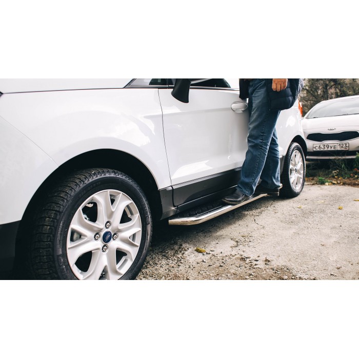 Пороги с площадкой нержавеющий лист с проступью для Ford Ecosport 2014-2018
