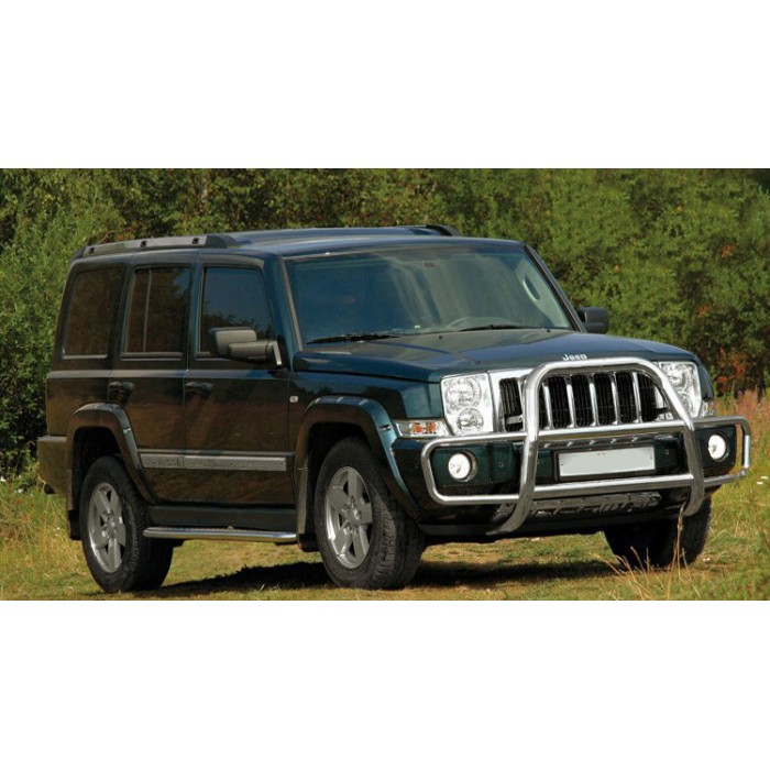 Пороги с площадкой чёрный алюминиевый лист для Jeep Commander 2005-2010