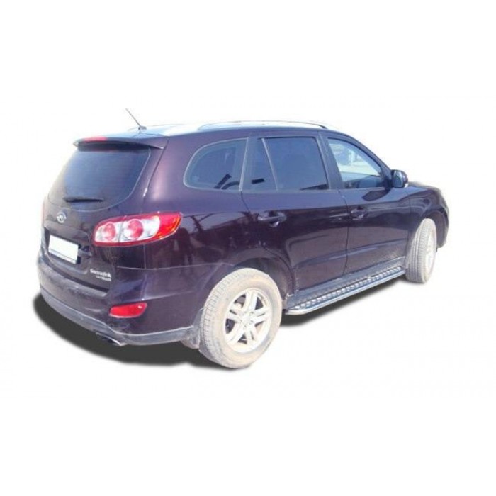 Пороги с площадкой чёрный алюминиевый лист для Hyundai Santa Fe 2010-2012