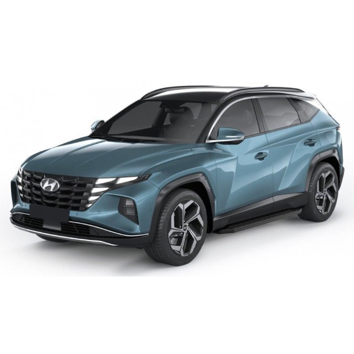 Пороги алюминиевые чёрные для Hyundai Tucson 2021-2024