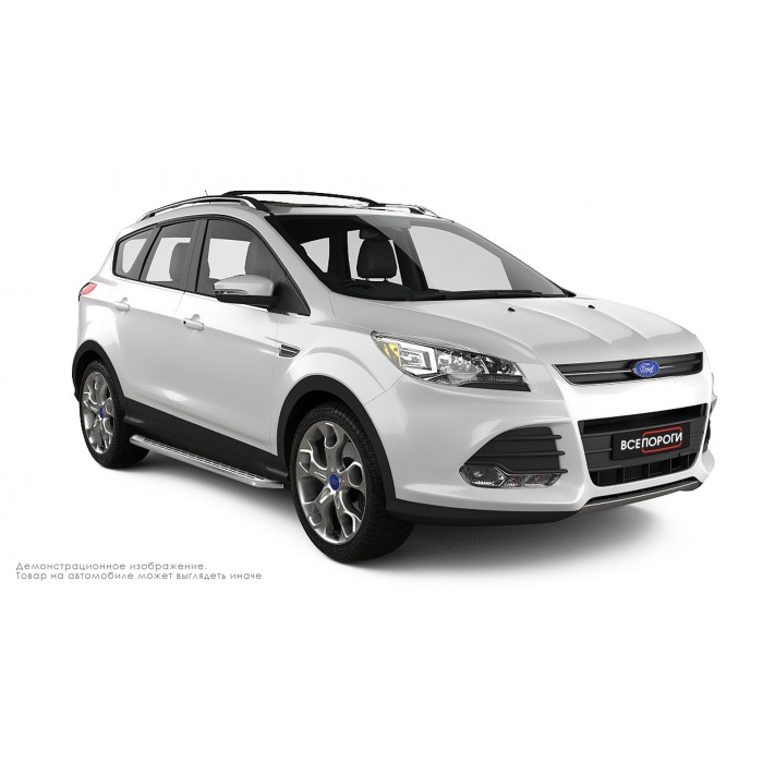 Пороги алюминиевые с нержавеющей площадкой для Ford Kuga 2008-2013