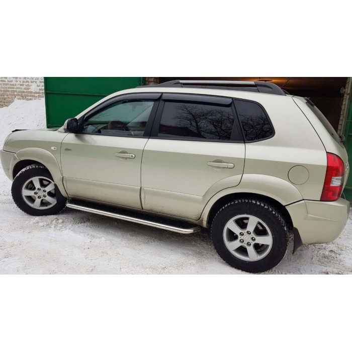 Пороги с площадкой чёрный алюминиевый лист для Hyundai Tucson 2004-2010