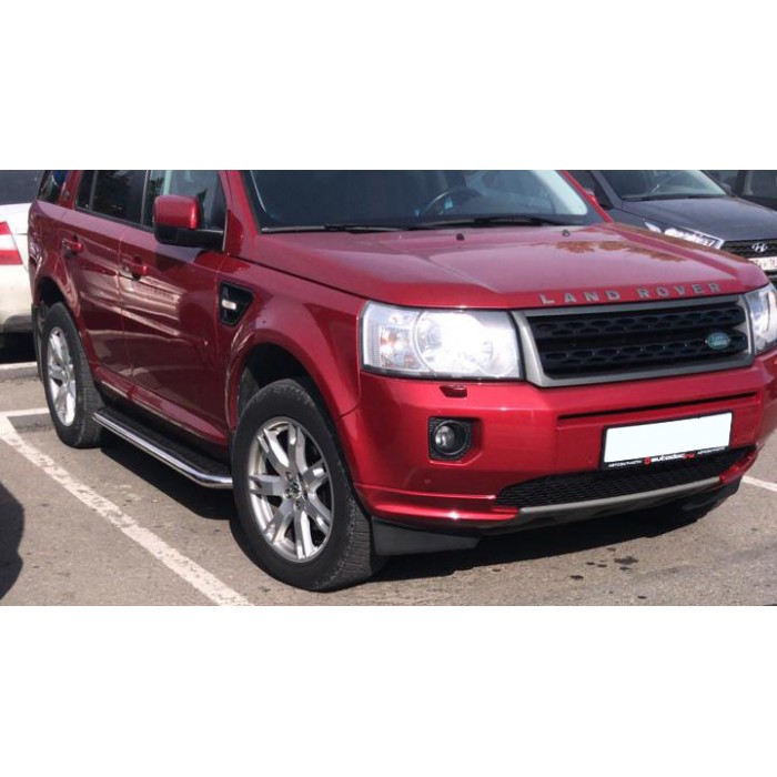 Пороги с площадкой чёрный алюминиевый лист для Land Rover Freelander 2006-2014
