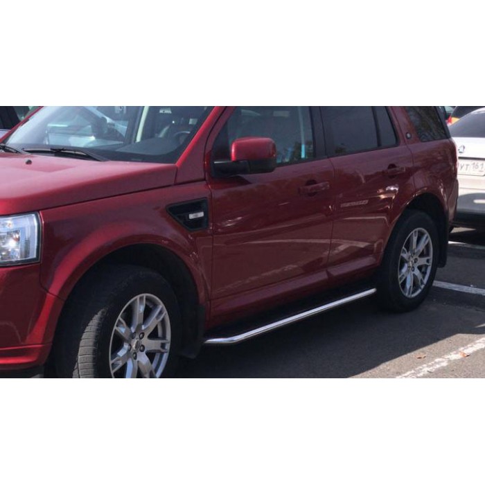 Пороги с площадкой чёрный алюминиевый лист для Land Rover Freelander 2006-2014