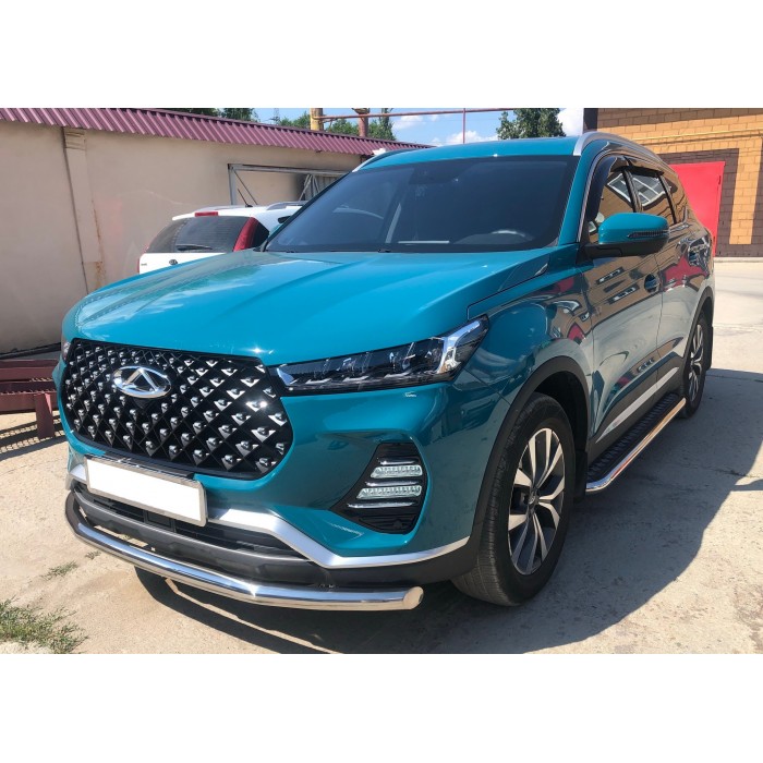 Пороги с площадкой алюминиевый лист для Chery Tiggo 7 2020-2024
