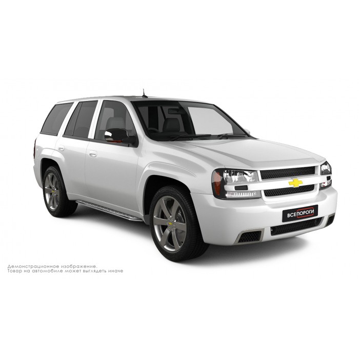 Пороги алюминиевые с нержавеющей площадкой для Chevrolet TrailBlazer 2001-2011