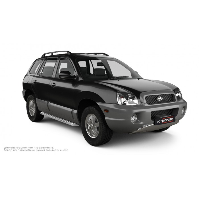 Пороги алюминиевые с нержавеющей площадкой для Hyundai Santa Fe Classic 2007-2012
