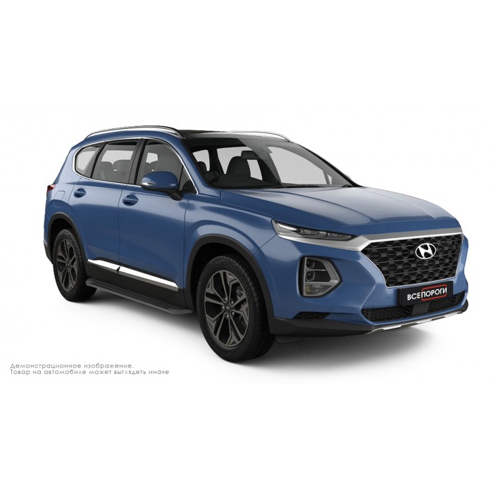 Пороги алюминиевые в полоску для Hyundai Santa Fe 2018-2020