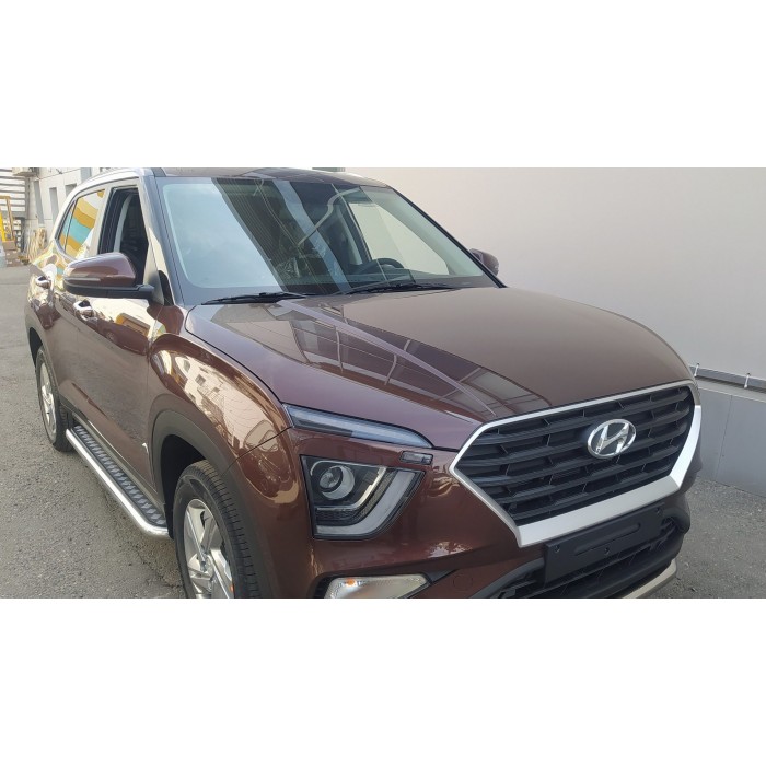 Пороги с площадкой алюминиевый лист для Hyundai Creta 2021-2024