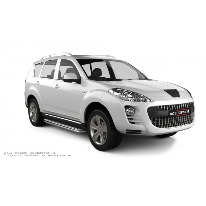 Пороги с площадкой нержавеющий лист с проступью для Peugeot 4007 2007-2013