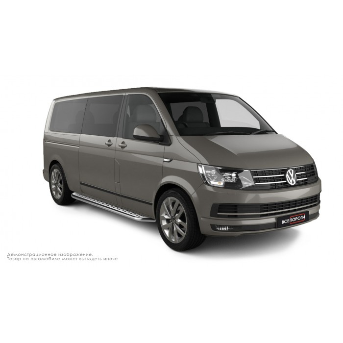 Пороги с площадкой нержавеющий лист с проступью для Volkswagen Transporter 2015-2024
