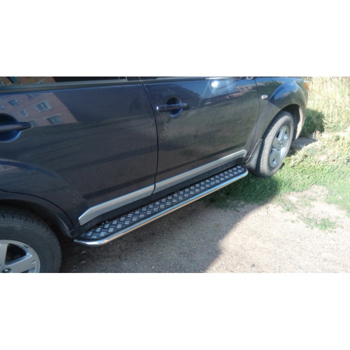 Пороги с площадкой алюминиевый лист для Peugeot 4007 2007-2013