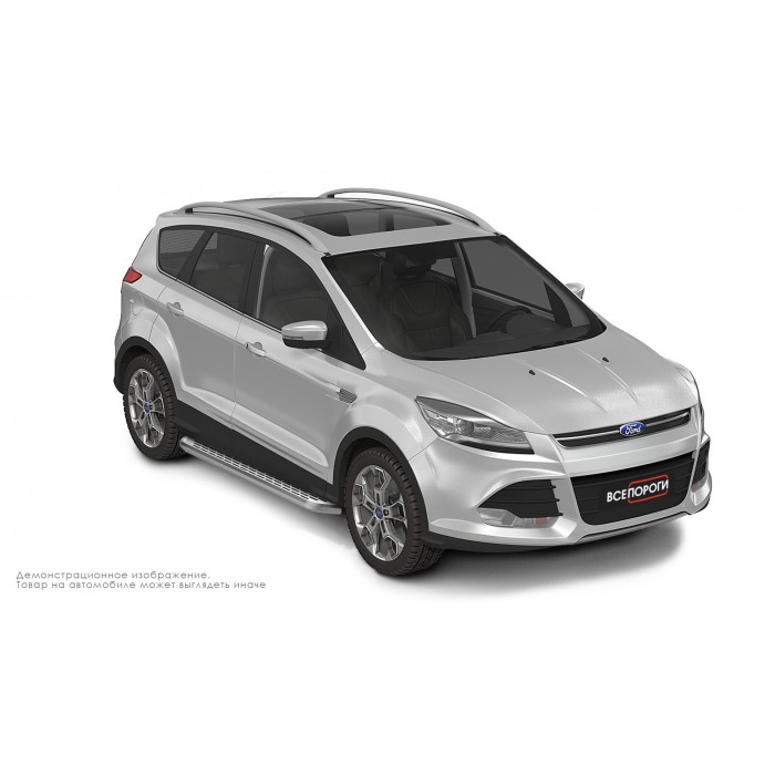 Пороги алюминиевые с нержавеющей площадкой для Ford Kuga 2011-2016