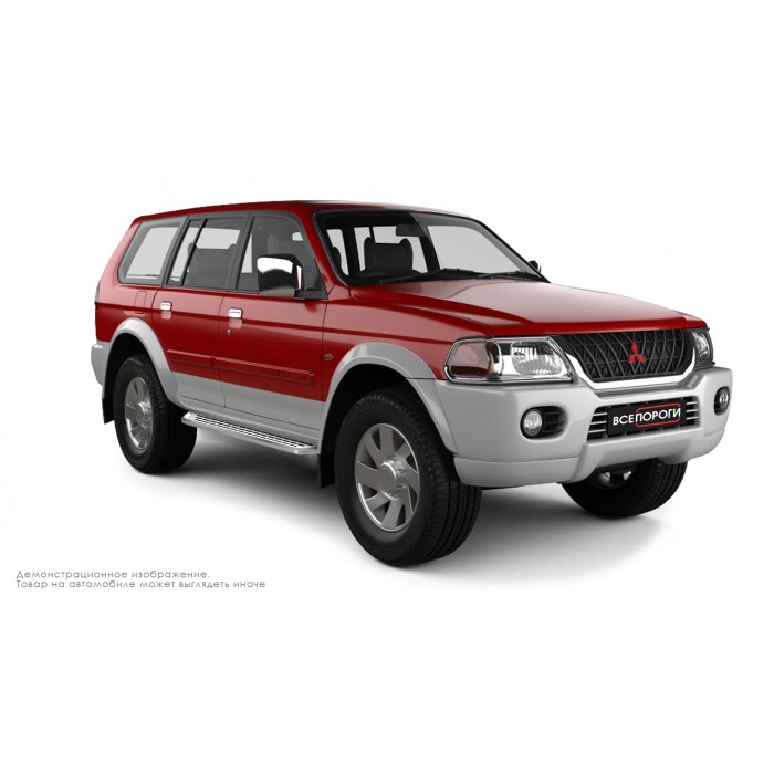 Пороги алюминиевые с нержавеющей площадкой для Mitsubishi Pajero Sport 1998-2007