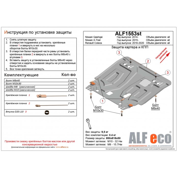 Защита картера и КПП Nissan Qashqai J11 2014-2022 сталь