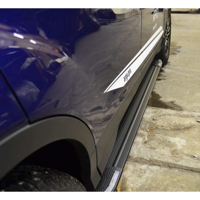 Пороги алюминиевые Rainbow чёрные для Mazda CX-5 2017-2022 артикул 21.GKM.01.17.S