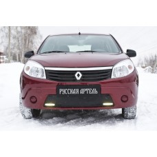 Зимняя заглушка решетки переднего бампера (с ДХО) для Renault Sandero № ZRR-128302