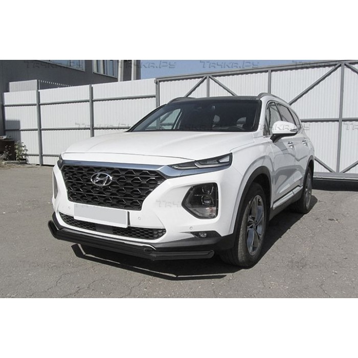 Защита передняя двойная 57-42 мм чёрная для Hyundai Santa Fe 2018-2020 артикул HSFT18001В