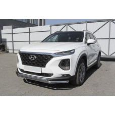 Защита переднего бампера 57 мм чёрная для Hyundai Santa Fe 2018-2020