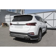 Защита заднего бампера 57 мм короткая чёрная для Hyundai Santa Fe 2018-2020