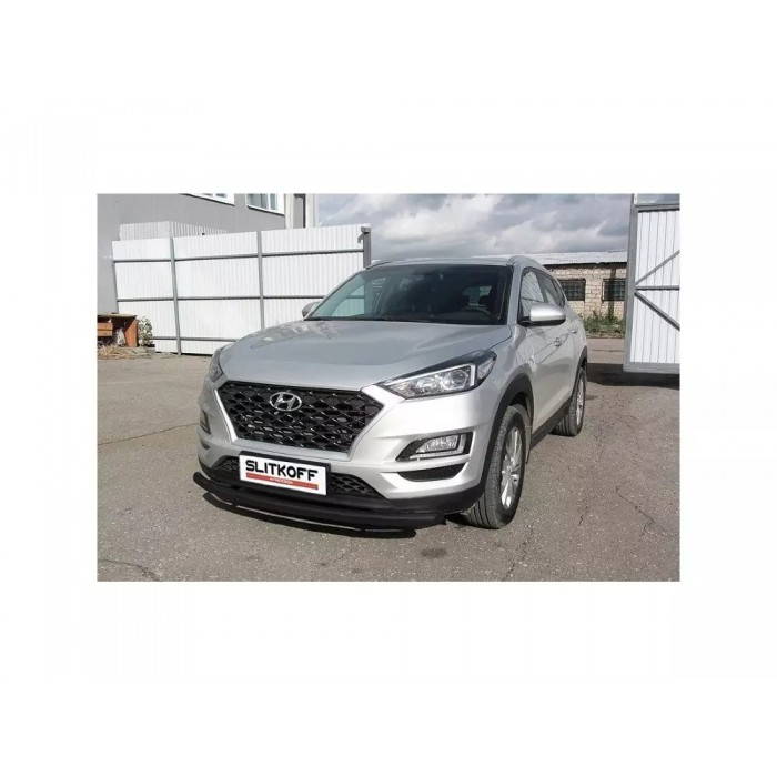 Защита переднего бампера 57 мм чёрная для Hyundai Tucson 2018-2021 артикул HT18002В