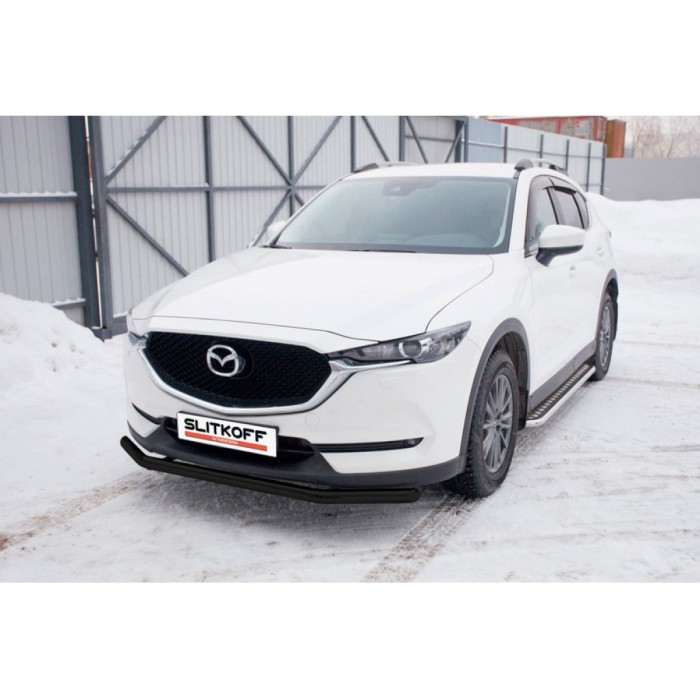 Защита переднего бампера 57 мм чёрная для Mazda CX-5 2017-2024 артикул MZCX17503В