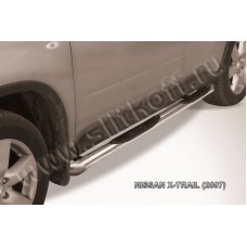 Пороги труба с накладками 76 мм со скосами для Nissan X-Trail 2007-2011