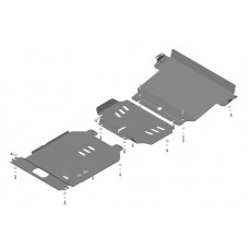 Защита картера, КПП, дифференциала и радиатора Мотодор из 3 частей сталь 3 мм