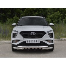 Защита передняя двойная с уголками и клыками 63-63 мм для Hyundai Creta 2021-2023