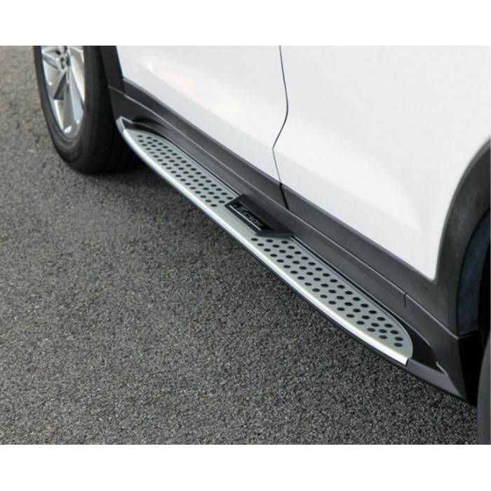 Пороги алюминиевые ОЕМ с логотипом для Hyundai Tucson 2015-2021 артикул oem-1043