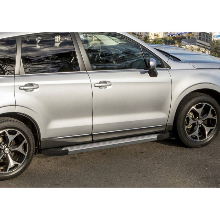 Пороги алюминиевые Rival Silver New для Subaru Forester 2013-2018