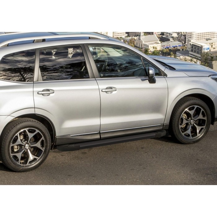 Пороги алюминиевые Rival Black New для Subaru Forester 2013-2018