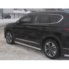 Пороги с площадкой алюминиевый лист 42 мм вариант 1 для Hyundai Santa Fe 2018-2023