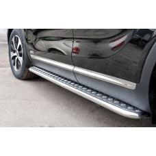 Пороги с площадкой алюминиевый лист 42 мм вариант 2 для Kia Sorento Prime 2015-2017