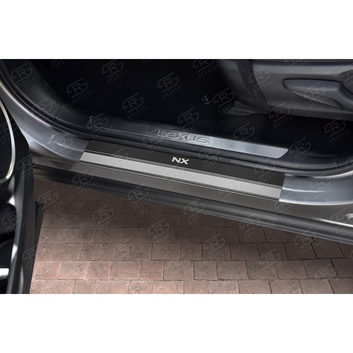 Накладки на пороги Russtal, карбон с логотипом для Lexus NX 2014-2017 артикул LEXNX14-06