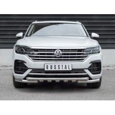 Защита передняя двойная с уголками и клыками 63-63 мм (кроме 2.0 TSI) для Volkswagen Touareg 2018-2023