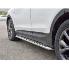 Пороги с площадкой алюминиевый лист 42 мм вариант 1 для Hyundai Santa Fe 2015-2018