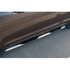 Пороги труба с накладками 76 мм вариант 1 для Hyundai Santa Fe Grand 2014-2016