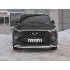 Защита передняя двойная с уголками 63-42 мм для Hyundai Santa Fe 2018-2020