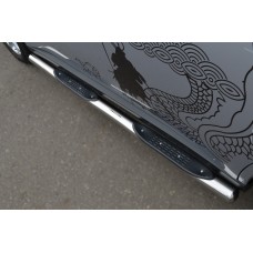 Пороги труба 76 мм с накладками вариант 3 для Mitsubishi Outlander 2012-2014