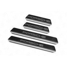 Накладки на пороги РусСталь карбон с надписью для Porsche Cayenne 2017-2022