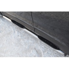 Пороги труба с накладками 76 мм вариант 2 для Hyundai Santa Fe 2012-2015