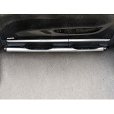 Пороги труба с накладками 76 мм вариант 2 для Kia Sorento Prime 2015-2017
