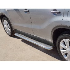 Пороги с площадкой алюминиевый лист 42 мм вариант 1 для Suzuki Vitara 2015-2022