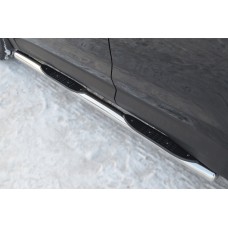 Пороги труба с накладками 76 мм вариант 3 для Hyundai Santa Fe 2012-2015